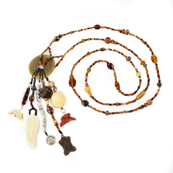 croweart Jewelry - Artisan Vintage Beaded Layering Tassel Necklace